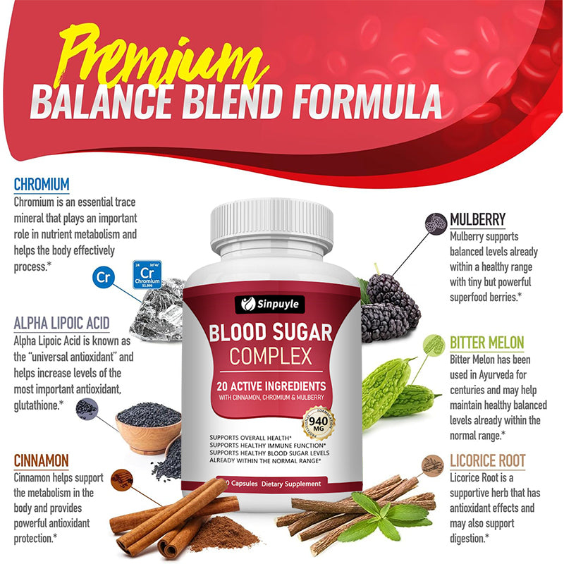 Blood Sugar Complex - Cinnamon, Bitter Melon & Mulberry - Immune Support - 60 Capsules