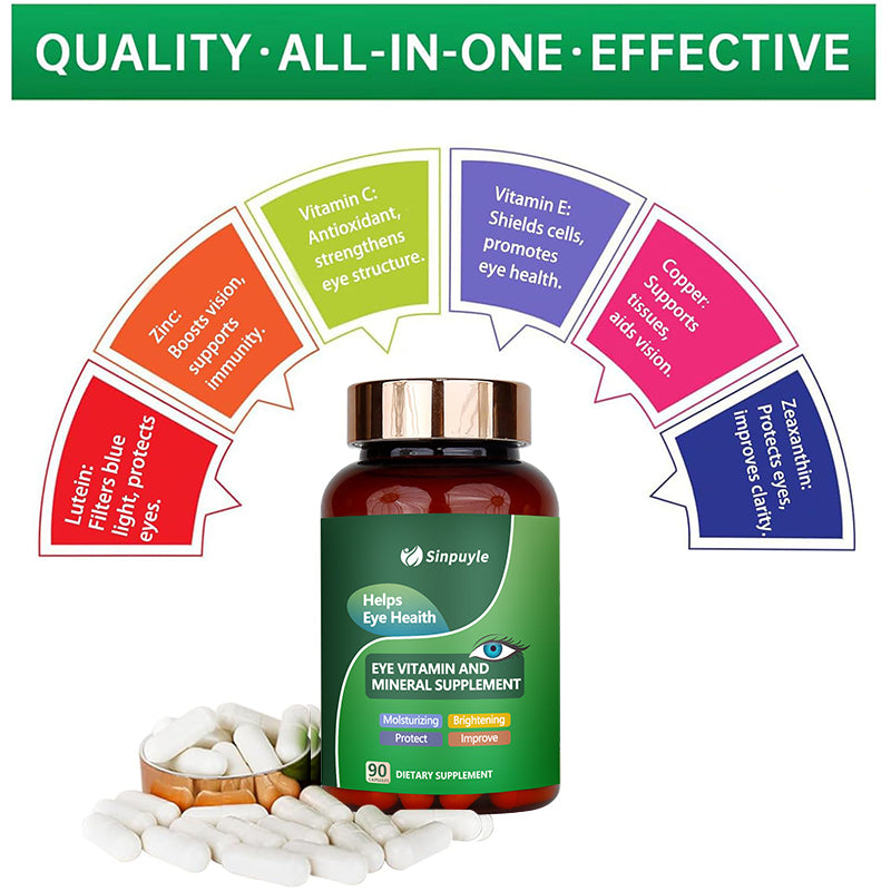 Lutein Eye Vitamins Supplement for Macular Health and Dry Eye, Contains Lutein, Zinc, Vitamins C/E & Zeaxanthin to Support Eye Health, 90 Tablets