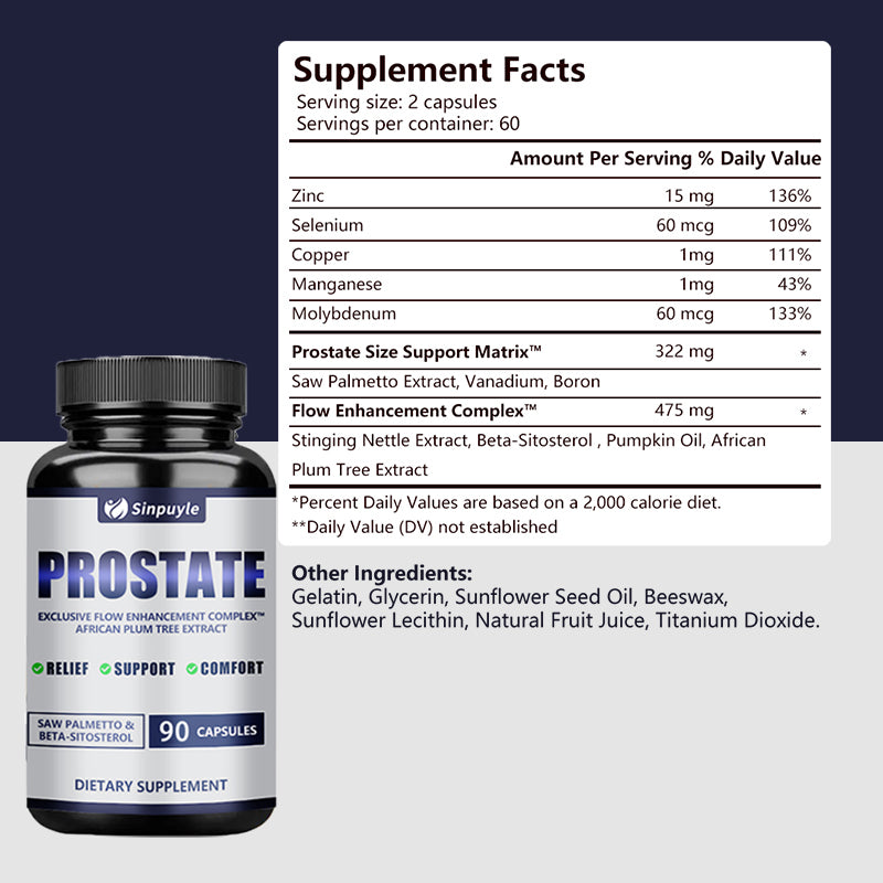 Prostate Support Capsules - 90 Count with Saw Palmetto, Stinging Nettle & Pumpkin Oil | Hypoallergenic
