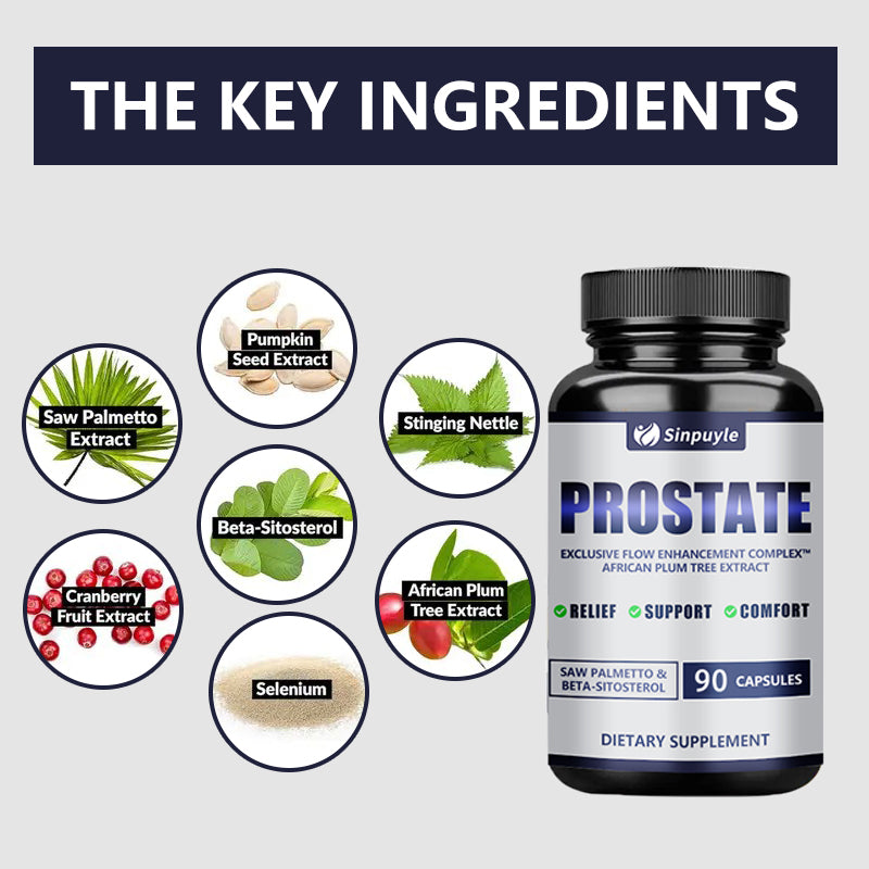 Prostate Support Capsules - 90 Count with Saw Palmetto, Stinging Nettle & Pumpkin Oil | Hypoallergenic