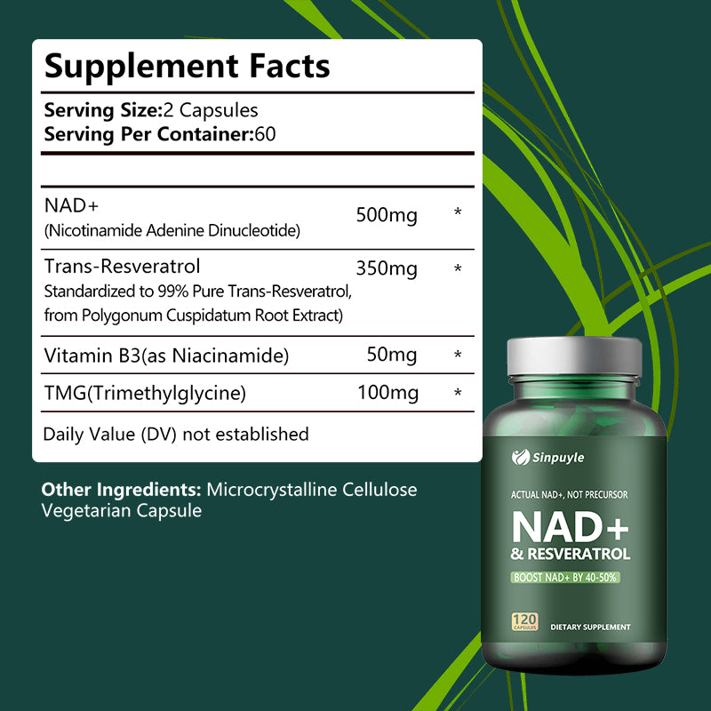 NAD+ & Resveratrol Boost Supplement, 120 Softgels - Hypoallergenic Formula for Energy & Longevity, 40-50% Higher Absorption Rate, Non-Prescription, 3-Year Shelf Life