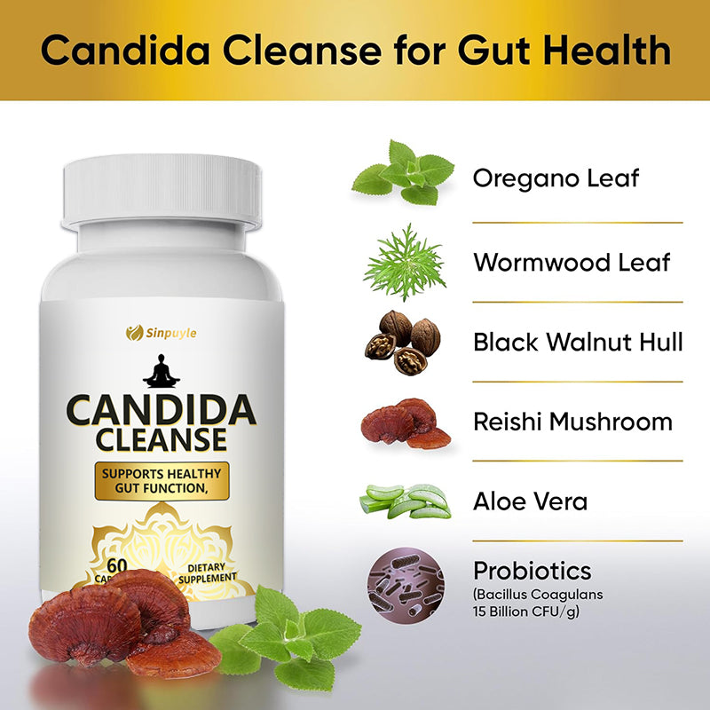 Candida Cleanse, Oreganoleaf, Aloe Vera, Wormwood, Black Wainut Hul, Gut Colon Cleanse Detox, Feminine Balance Complex, Natural Herbal Formula
