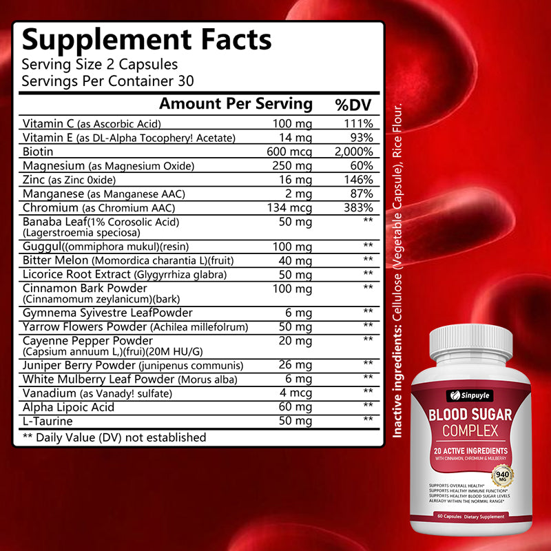 Blood Sugar Complex - Cinnamon, Bitter Melon & Mulberry - Immune Support - 60 Capsules