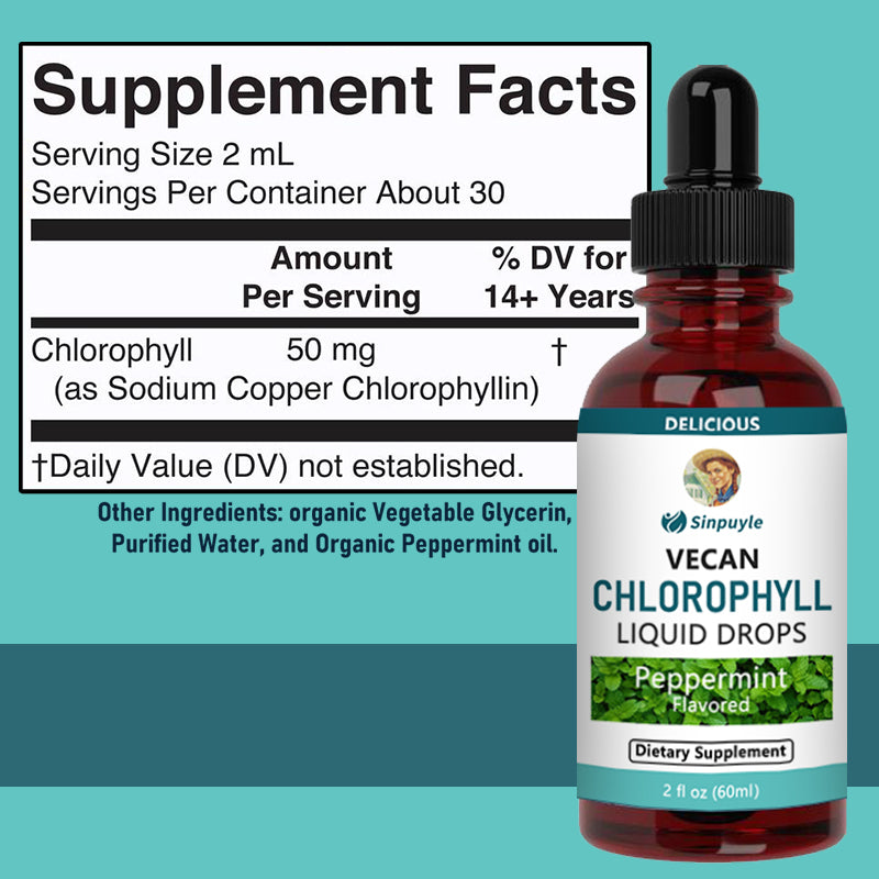 Chlorophyll Liquid Drops | Vegan | Non-Diluted Liquid Chlorophyll| Mulberry Derived Supplement for Ages 14+| Delicious Minty Flavor | 2 Fl Oz