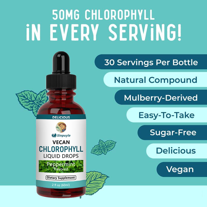 Chlorophyll Liquid Drops | Vegan | Non-Diluted Liquid Chlorophyll| Mulberry Derived Supplement for Ages 14+| Delicious Minty Flavor | 2 Fl Oz