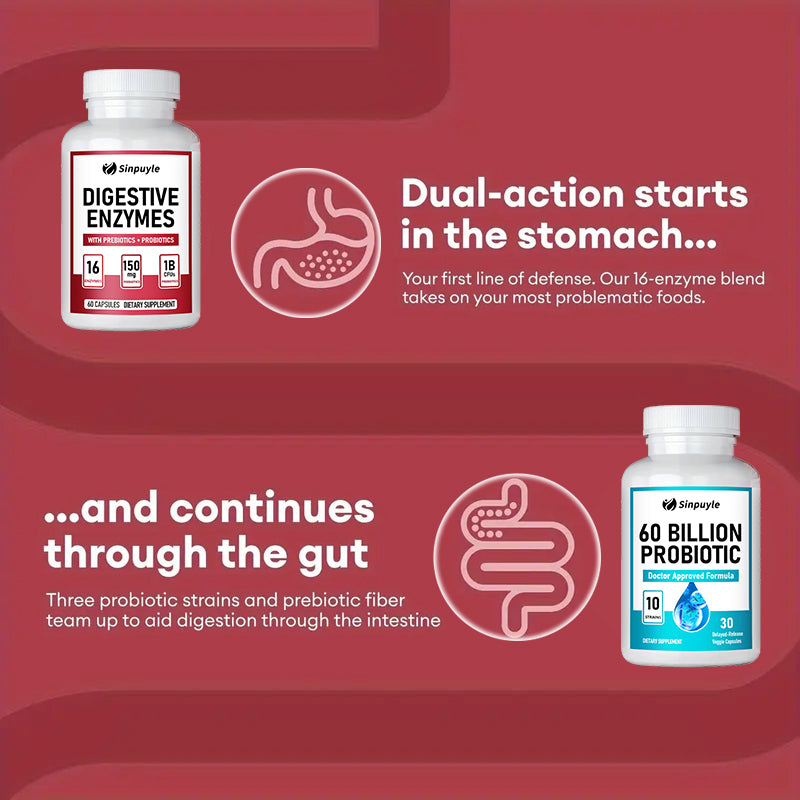Advanced Gut Health Bundle: 60 Billion Probiotics & Digestive Enzymes For Gut Support, 60 Capsules Per Bottle