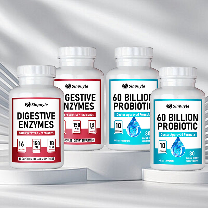 Advanced Gut Health Bundle: 60 Billion Probiotics & Digestive Enzymes For Gut Support, 60 Capsules Per Bottle