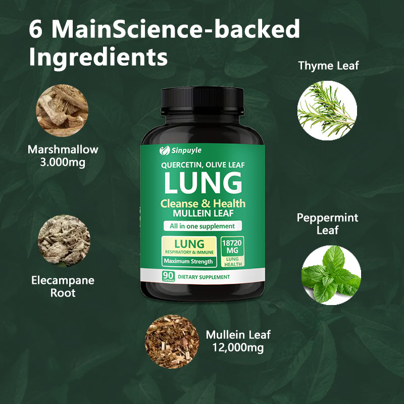 60 Capsules Lung Health Formula - Lung Cleanse Supplement With Mullein Leaf, Vitamin C&D3, Selenium, Zinc, Quercetin & Bromelain For Respiratory, Breathing & Bronchial Health