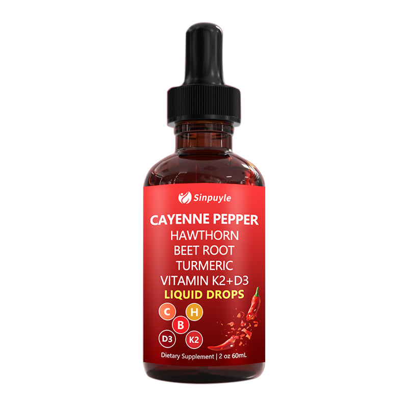 Cayenne Pepper Supplement Liquid Drops + Hawthorn Berry, Vitamin D3 K2Beet Root Powder, Ceylon Cinnamon, Turmeric Curcumin, Panax Ginseng