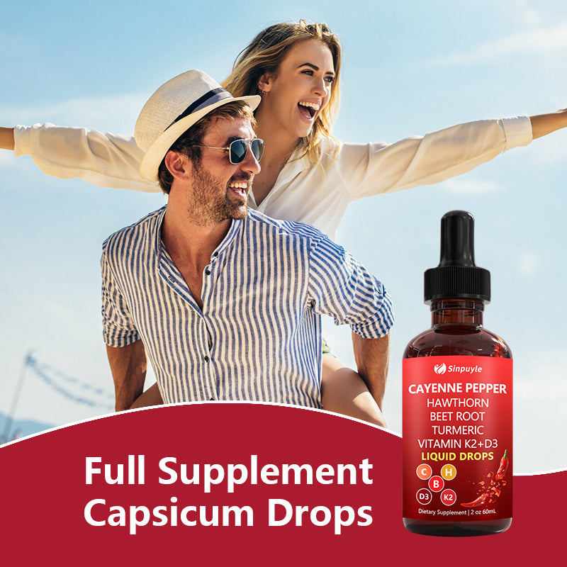 Cayenne Pepper Supplement Liquid Drops + Hawthorn Berry, Vitamin D3 K2Beet Root Powder, Ceylon Cinnamon, Turmeric Curcumin, Panax Ginseng