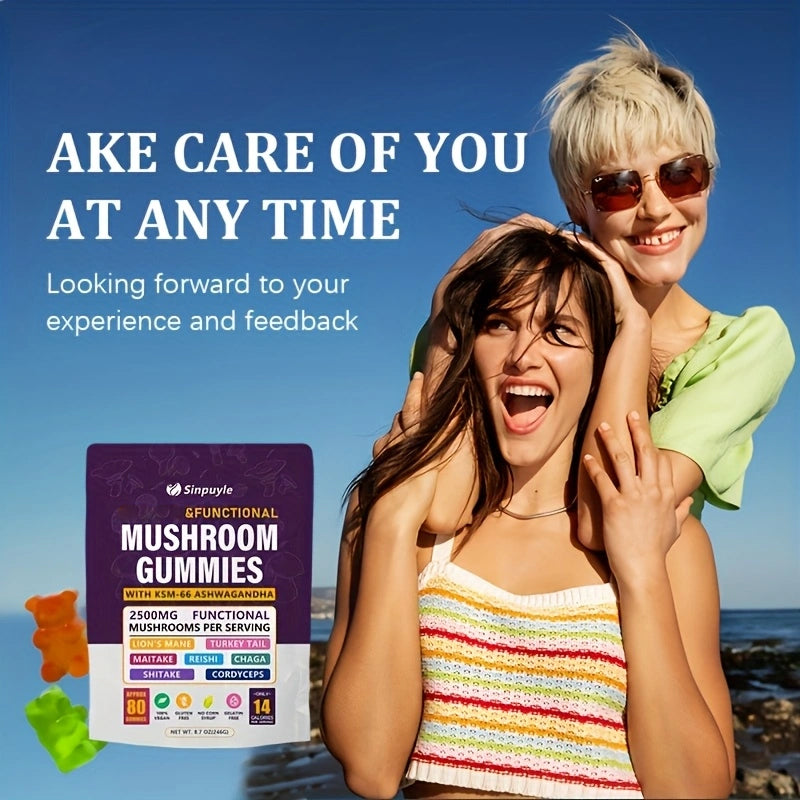 1/2/3 Bags of Mushroom Gummies to Supplement Gummies - Comprehensive Mushroom Supplement, South African Drunk Coffee Gummies, Holiday Gift, 80 Gummies per Bag