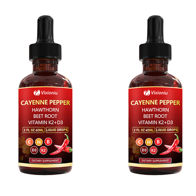 Cayenne Pepper Supplement Liquid Drops + Hawthorn Berry, Vitamin D3 K2Beet Root Powder, Ceylon Cinnamon, Turmeric Curcumin, Panax Ginseng