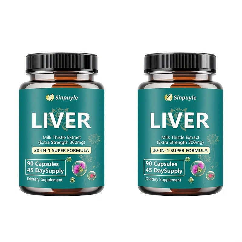 90 capsules - Herbal liver support supplement, containing milk thistle, turmeric, dandelion roots, and grapes, comprehensively caring for liver health - a detoxification and repair formula featuring silymarin to enhance liver cleansing function.
