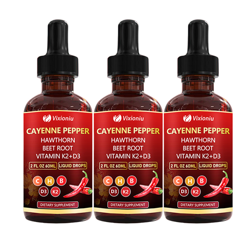 Cayenne Pepper Supplement Liquid Drops + Hawthorn Berry, Vitamin D3 K2Beet Root Powder, Ceylon Cinnamon, Turmeric Curcumin, Panax Ginseng