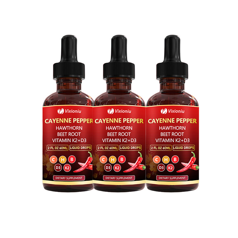 Cayenne Pepper Supplement Liquid Drops + Hawthorn Berry, Vitamin D3 K2Beet Root Powder, Ceylon Cinnamon, Turmeric Curcumin, Panax Ginseng