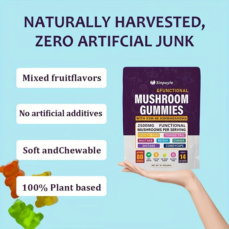 1/2/3 Bags of Mushroom Gummies to Supplement Gummies - Comprehensive Mushroom Supplement, South African Drunk Coffee Gummies, Holiday Gift, 80 Gummies per Bag