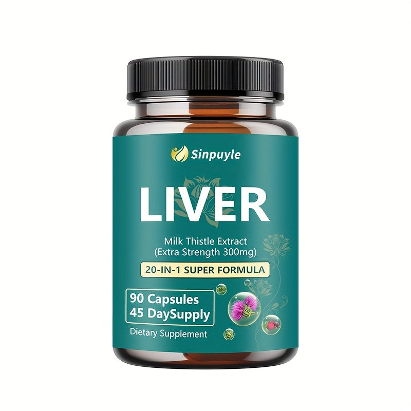 90 capsules - Herbal liver support supplement, containing milk thistle, turmeric, dandelion roots, and grapes, comprehensively caring for liver health - a detoxification and repair formula featuring silymarin to enhance liver cleansing function.