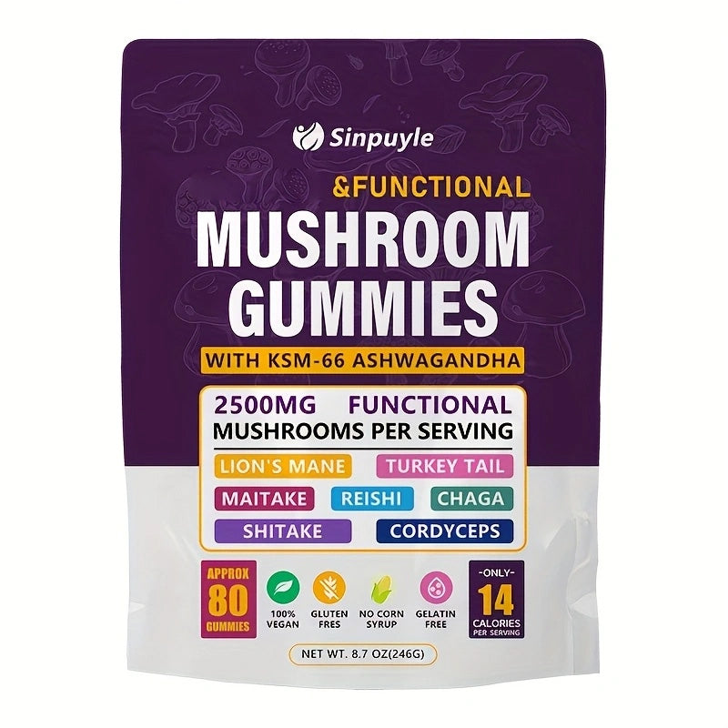 1/2/3 Bags of Mushroom Gummies to Supplement Gummies - Comprehensive Mushroom Supplement, South African Drunk Coffee Gummies, Holiday Gift, 80 Gummies per Bag