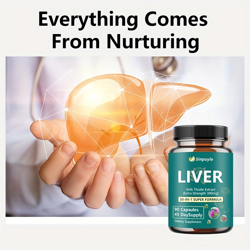90 capsules - Herbal liver support supplement, containing milk thistle, turmeric, dandelion roots, and grapes, comprehensively caring for liver health - a detoxification and repair formula featuring silymarin to enhance liver cleansing function.