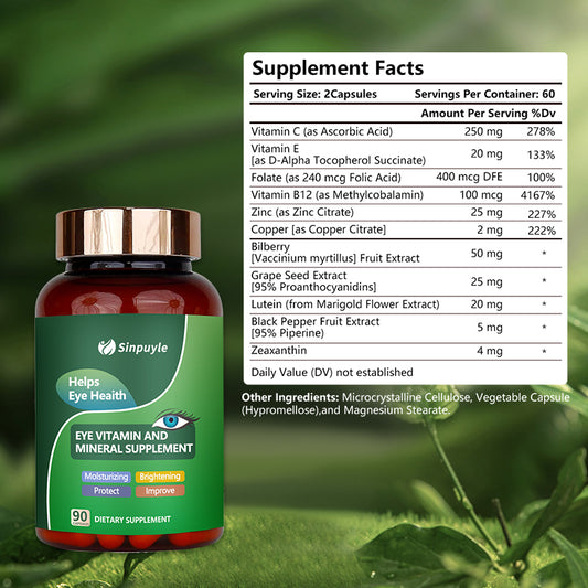 Lutein Eye Vitamins Supplement for Macular Health and Dry Eye, Contains Lutein, Zinc, Vitamins C/E & Zeaxanthin to Support Eye Health, 90 Tablets