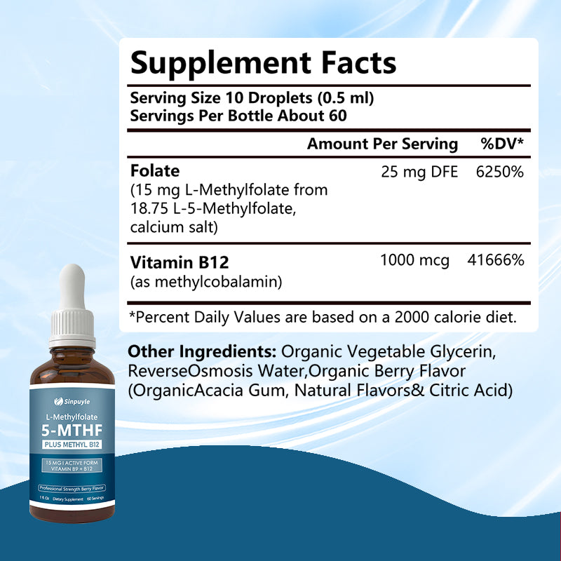 L Methyl Folate 15mg + B12 Cofactor, Berry Flavor, Professional Strength, Liquid Active 5-MTHF Form, Supports Mood, Methylation, & Cognition