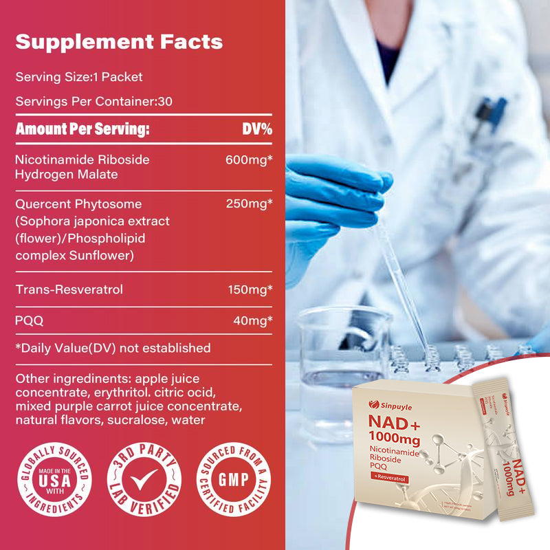 NAD+ Berry Flavor Drink Mix for Skin Aging Support, Energy, and Focus - A pack of 30-