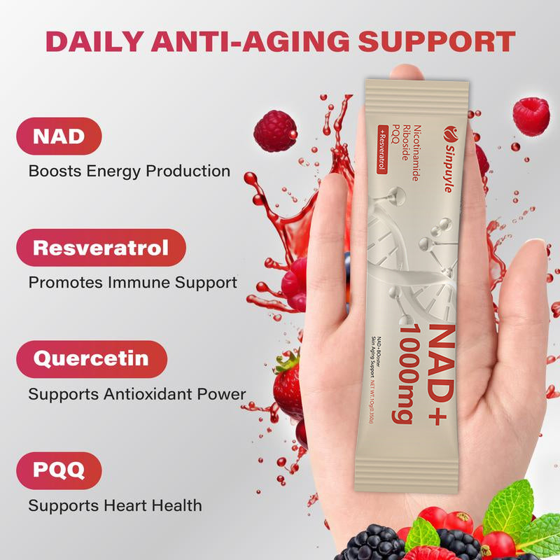 NAD+ Berry Flavor Drink Mix for Skin Aging Support, Energy, and Focus - A pack of 30-
