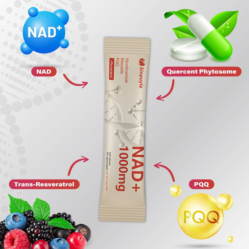 NAD+ Berry Flavor Drink Mix for Skin Aging Support, Energy, and Focus - A pack of 30-