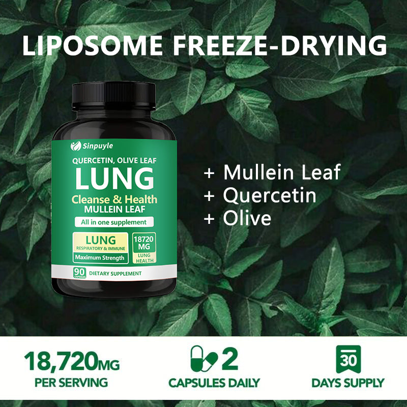 60 Capsules Lung Health Formula - Lung Cleanse Supplement With Mullein Leaf, Vitamin C&D3, Selenium, Zinc, Quercetin & Bromelain For Respiratory, Breathing & Bronchial Health