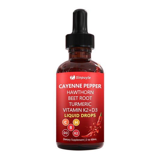 Cayenne Pepper Supplement Liquid Drops + Hawthorn Berry, Vitamin D3 K2Beet Root Powder, Ceylon Cinnamon, Turmeric Curcumin, Panax Ginseng