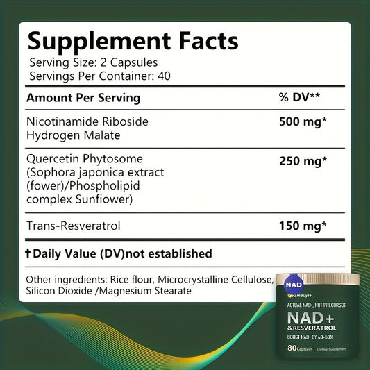 NAD-Supplement MNM Supplement Alternative - Liposomal Nicotinamide Riboside, Resveratrol, Quercetin by Reus Research - High Purity NAD-Supplement for Anti-Aging, Energy, Focus - 80
