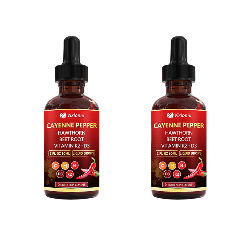 Cayenne Pepper Supplement Liquid Drops + Hawthorn Berry, Vitamin D3 K2Beet Root Powder, Ceylon Cinnamon, Turmeric Curcumin, Panax Ginseng